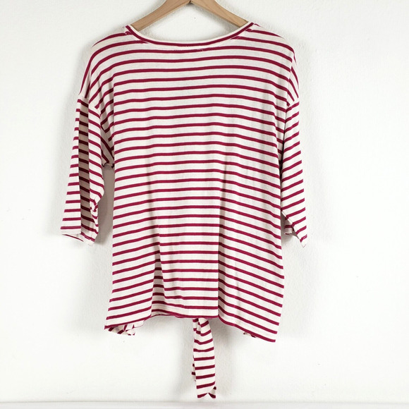 NEW! Express One Eleven SIZE M Red Pink White Stripe Tie Front Blouse 3/4 Sleeve - Picture 6 of 11